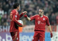 Fussball CHL  Saison 2011/2012:  Mario Gomez, Franck Ribery (v. li., FC Bayern Muenchen)