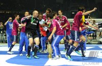 Fussball: DFB Pokal Finale: Jubel mit POKAL Torwart Mathias Schober , Jefferson Farfan, Joel Matip , Christoph Metzelder (v. li., FC Schalke 04)