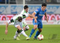 Fussball 1. Bundesliga  2012/2013:  Jan Polak (li, VfL Wolfsburg) gegen Fagner (Mitte, VfL Wolfsburg) gegen Kevin Volland (TSG 1899 Hoffenheim)