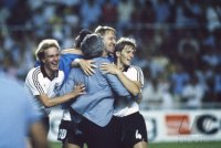Fussball  WM 1982: Rummenigge, Hrubesch, Foerster