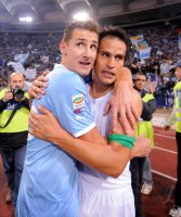 FUSSBALL SERIE A:  JUBEL nach dem Sieg, Miroslav Klose ,  Ledesma Cristian (v. li., Lazio Rom)