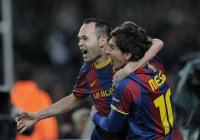 Fussball CHL  Saison 2010/2011:  JUBEL Lionel Messi und Andres Iniesta (Barca)