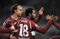 Fussball DFB Pokal 11/12 :  JUBEL Arthur Etienne Boka, Martin Harnik (v. li., VfB Stuttgart)