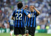 Fussball Champions League Finale: Diego Milito, Esteban Matias Cambiasso Deleau (v. li., Inter)