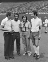 Fussball Christian Neureuther, Pele, Rosi Mittermaier, Franz Beckenbauer in New York