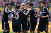 Fussball 1. Bundesliga, Saison 2011/2012:  Toni Kroos, Philipp Lahm, Arjen Robben, Thomas Mueller, Mario Gomez (v.li., FC Bayern Muenchen)