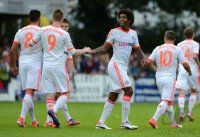 Fussball 1. Bundesliga : Emre Can, Kevin Friesenbichler , Dante (v. li., FC Bayern Muenchen)