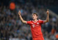 Fussball CHL  Saison 2013/2014: JUBEL Thomas Mueller (FC Bayern Muenchen)