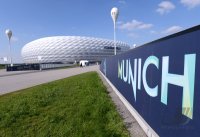 FUSSBALL INTERNATIONAL  CHL Finale 11/12:  Uebersicht der Allianz Arena mit dem Branding fuer das Finale
