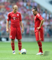 Fussball 1. Bundesliga, Saison 2011/2012:  Arjen Robben , Franck Ribery (v. li., FC Bayern Muenchen)