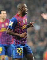 FUSSBALL International  COPA DEL REY  11/12: JUBEL nach dem TOR zum 1:2 durch Eric Abidal (Barca)