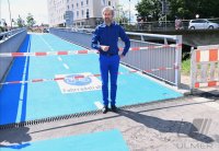 Eroeffnung Radbruecke Tuebingen; Tuebingens Oberbuergermeister Boris Palmer (Die Gruenen)