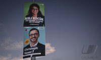 Wahlplakat zur Bundestagswahl 2024: Christoph Naser (CDU), und Asli Kuecuek (Buendnis 90 / Die Gruenen)