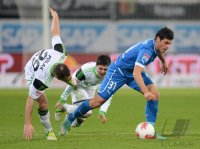 Fussball 1. Bundesliga  2012/2013:  Jan Polak (li, VfL Wolfsburg) gegen Fagner (Mitte, VfL Wolfsburg) gegen Kevin Volland (TSG 1899 Hoffenheim)
