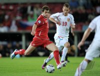 Fussball U21-EURO 2011 Halbfinale:  TOR von Admir Mehmedi (li, Schweiz) gegen Jan Chramosta (re, Tschechische Republik)