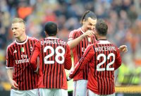 FUSSBALL SERIE A: Jubel Ignazio Abate, Urby Emanuelson, Zlatan Ibrahimovic, Antonio Nocerino (v.li., AC Mailand)