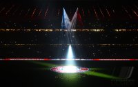 Fussball 1. Bundesliga, Saison 2012/2013:  Der FCB wuenscht Frohe Weihnachten mit einer LASER SHOW in der Allianz Arena