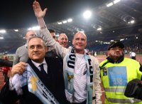 Fussball: Europa League Saison 2012/2013:  Claudio Lotito und Paul Gascoigne (v. li.)