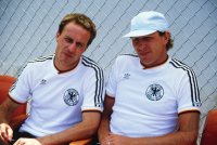 Fussball WM 1986 Deutschland-Daenemark: Rummenigge, Hoeness