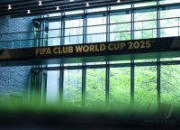Logo des  World Cup 2025  im Home of FIFA in Zuerich