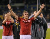 Fussball WM-Qualifikation: JUBEL Jesper Groenkjaer  (Daenemark)