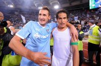 FUSSBALL SERIE A:  JUBEL nach dem Sieg, Miroslav Klose ,  Ledesma Cristian (v. li., Lazio Rom)