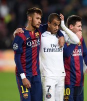 Fussball CHL  Saison 2014/2015: Neymar (Barca) und Lucas (Paris Saint-Germain)