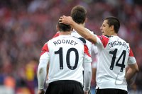 Fussball Champions League Finale 2011:  JUBEL Wayne Rooney  mit Javier Hernandez  (v.li., Manchester United FC)