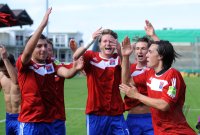 FUSSBALL, DFB Pokal 1. Hauptrunde:  JUBEL Oemer Kanca  , Florian Niederlechner , Mijo Tunjic , Markus Schwabl (v. li., Unterhaching)