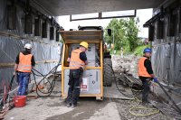 Einschieben Bahnbruecke Baustelle in Ergenzingen auf der Gaeubahn Strecke