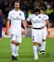 Fussball CHL  Saison 2014/2015: Zlatan Ibrahimovic (Paris Saint-Germain) und Edinson Cavani (Paris Saint-Germain)