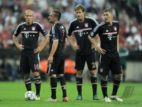 Fussball CHL  Saison 2011/2012: Arjen Robben, Franck Ribery , Holger Badstuber , Bastian Schweinsteiger (v.li., FC Bayern Muenchen)