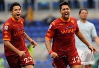 FUSSBALL SERIE A:  Marco Borriello, Leandro Greco (v. re., AS Rom)