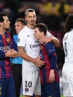 Fussball CHL  Saison 2014/2015: Zlatan Ibrahimovic (Paris Saint-Germain) und Lionel Messi (Barca)