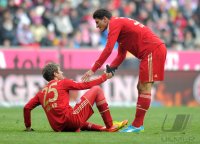 Fussball 1. Bundesliga, Saison 2011/2012:  Thomas Mueller (li,) Mario Gomez (FC Bayern Muenchen)