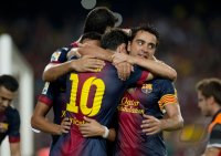 FUSSBALL Primera Division/Super Cup 2012: JUBEL Lionel Messi (Barca)