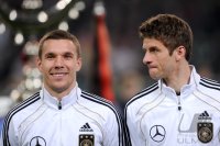 Fussball International EM 2012 Testspiel: Lukas PODOLSKI, Thomas MUELLER (v. li., Deutschland)