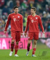 Fussball 1. Bundesliga, Saison 2012/2013:  Mario Gomez und Thomas Mueller (v.li. FC Bayern Muenchen)
