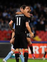 FUSSBALL SERIE A: (v. li.) Jubel Mailand mit Zlatan Ibrahimovic, Robinho