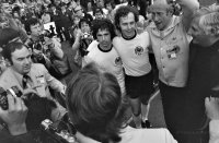Fussball WM 1974 Finale Deutschland - Holland: Mueller, Beckenbauer, Schoen