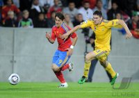 Fussball U21-Europameisterschaft 2011:  Bojan Krkic (li, Spanien) gegen Yevhen Selin (re, Ukraine)
