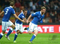 Fussball International WM Qualifikation 2014:   Jubel Giorgio Chiellini, Pablo Osvaldo und Daniele De Rossi (v. li., Italien)