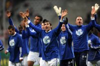 Fussball DFB Pokal 10/11 : JUBEL nach dem SIEG mit Joel Matip, Raul, Torwart Mathias Schober (v. li., FC Schalke 04)