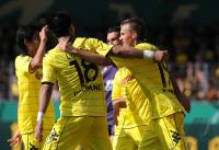 Fussball DFB Pokal : Shinji Kagawa, Lucas Barrios, Kevin Grosskreutz  (v. li., BVB)