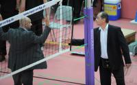 Volleyball 1. Bundesliga  08/09  Mueller - Angstenberger (TV R) - Moculescu  (VfB Friedrichshafen)