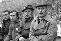 Fussball 1. Bundesliga Saison 1971/1972:  Beckenbauer, Schwan, Lattek (FC Bayern)