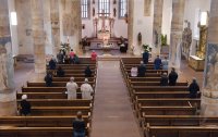 Messe unter Corona-Bedingungen un der Stiftskirche St. Moriz in Rottenburg