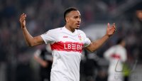 Fussball DFB Pokal  Halbfinale  2025/2026  23.04.2026VfB Stuttgart - SC Freiburg , EINZELBILD, EINZELN, AKTION, EINZELSPIELER, FREISTELLER, GESTIK, GESTIKULIEREND, JUBEL, JUBELT, JUBELN, OPTIMISTISCH, FREUDE, FREUEN, POSITIV, POSITIVE EMOTION, POSITIVE E