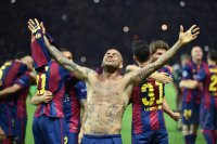 Fussball Champions League Finale 2015: JUBEL Daniel Alves (Barca)