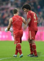 Fussball 1. Bundesliga, Saison 2012/2013:  Xherdan Shaqiri mit Dante  (v. li., FC Bayern Muenchen)